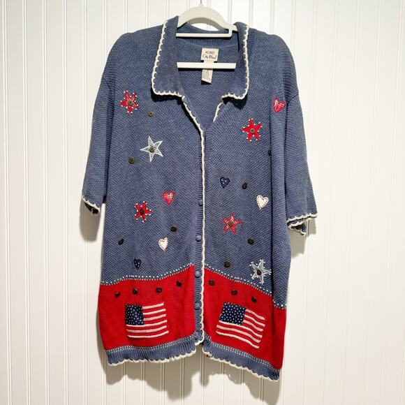 Koret City Blues Sweaters - Koret Americana Patriotic 4th July Cardigan Sweater Short Sleeves Size 3X